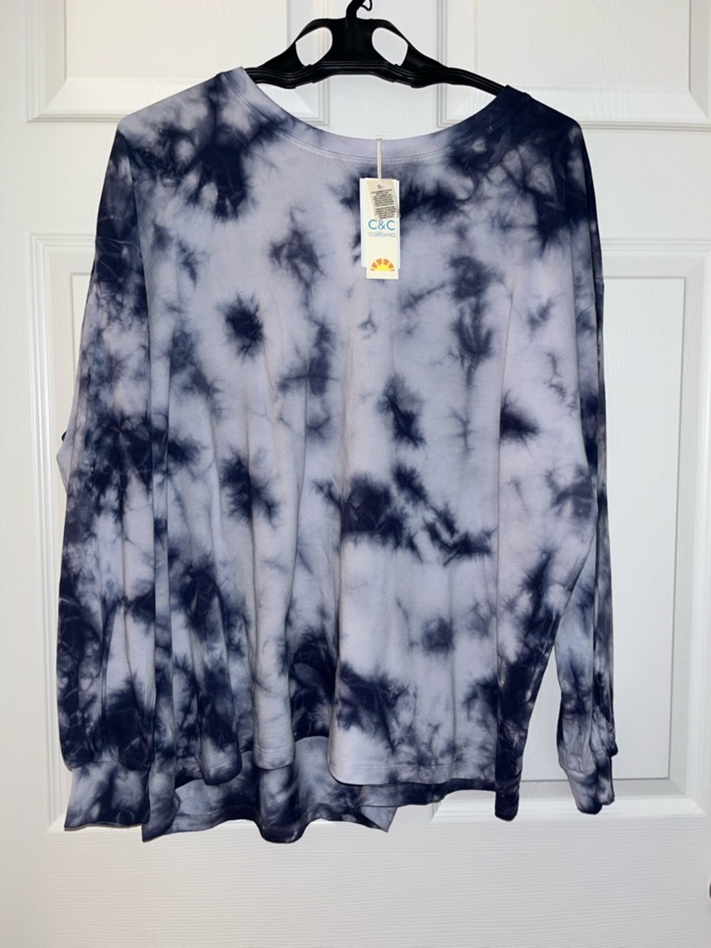 C&C California Navy and White Tie-Dye Long Sleeve Tee